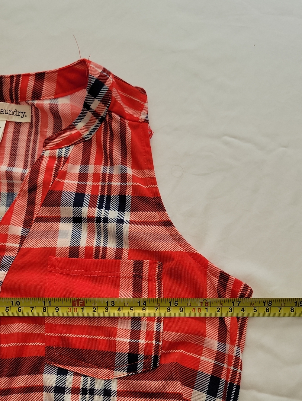Red Plaid Sleeveless Top With Side Ruching - Picture 4 of 6